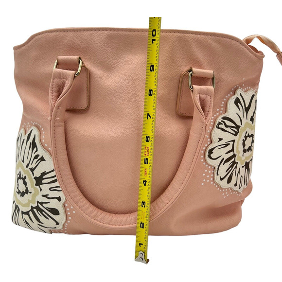 Handbag Crossbody Wristlet Wallet Makeup Bag Pink With Flowers Soft Vinyl - Picture 8 of 12